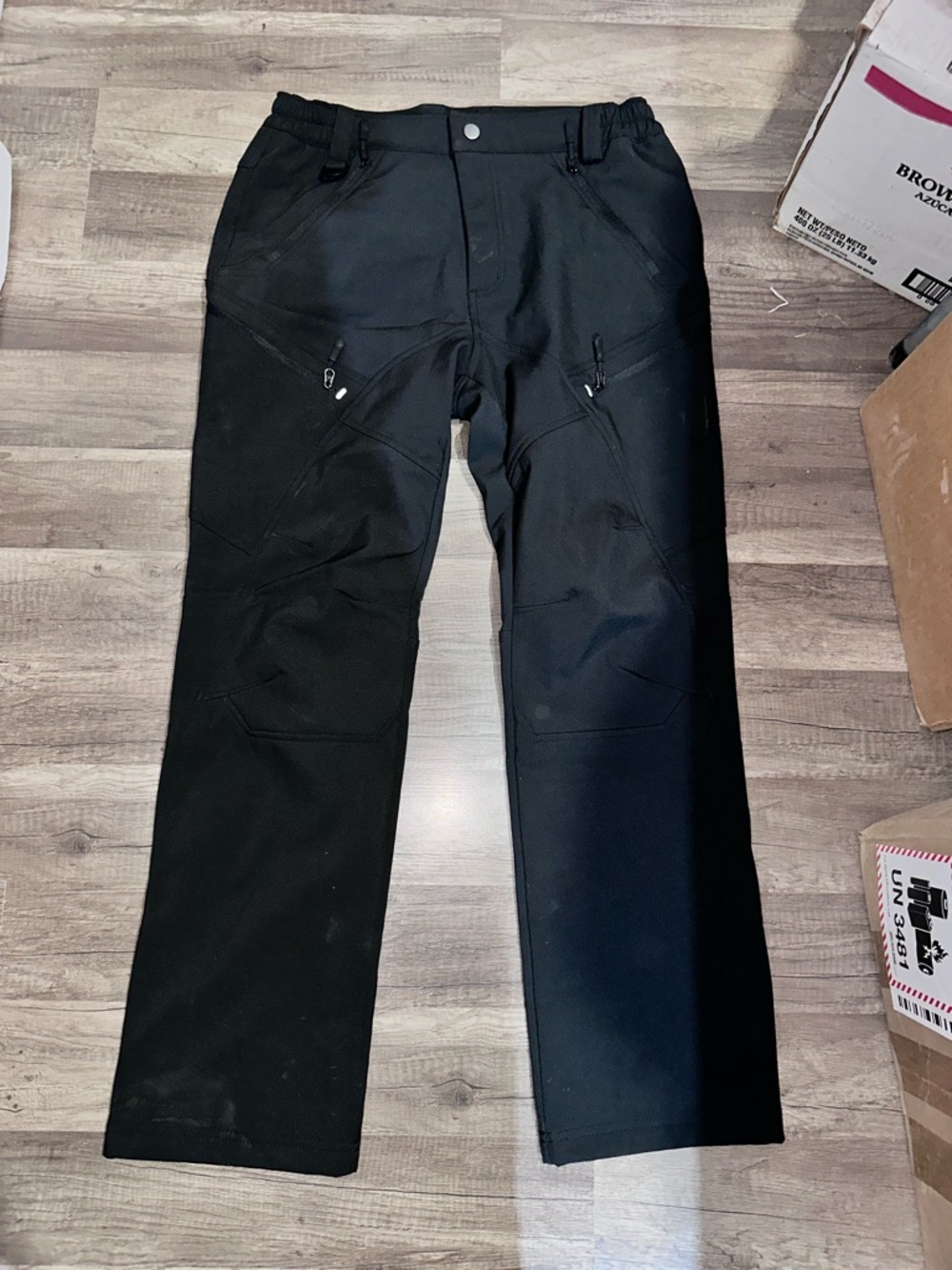 Mens black snow  Ski Water Repellent Softshell Pants Winter Hiking Fleece Lined